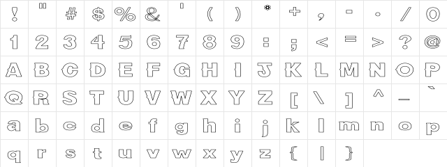 NewBold HW Regular  glyph index
