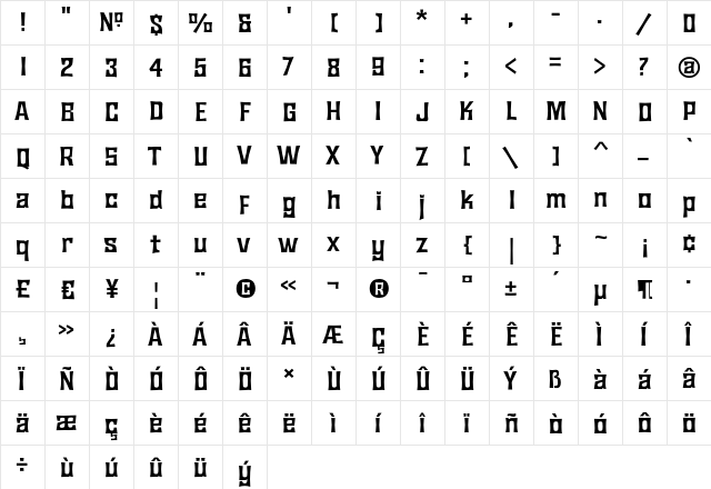 JMH Bronze Regular  glyph index