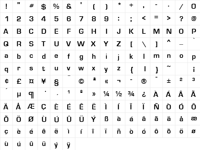 Micro Bold  glyph index