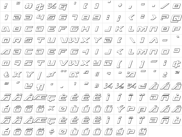 Wildcard 3D Italic Italic  glyph index