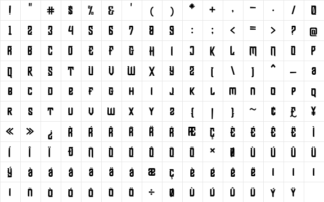 Shean Holmes Regular  glyph index