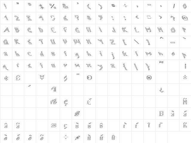 Inka Bod Large Hollow Leftie Regular  glyph index