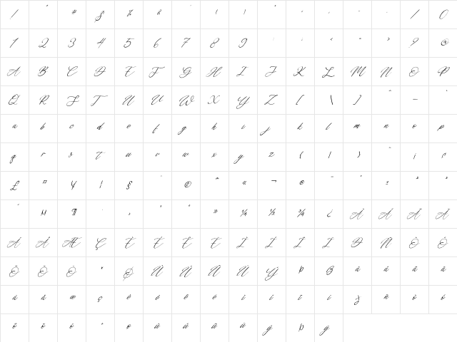 Bobbi Jeffina Italic Regular  glyph index