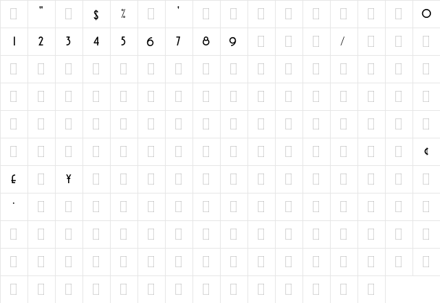 Avenida Alts Regular  glyph index