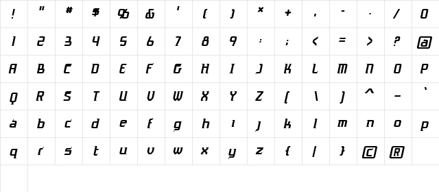 Antigrav BB Italic  glyph index