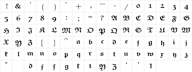 eufb7 Regular  glyph index