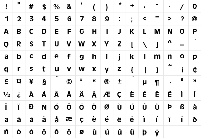 Antique-Olive-Bold Regular  glyph index