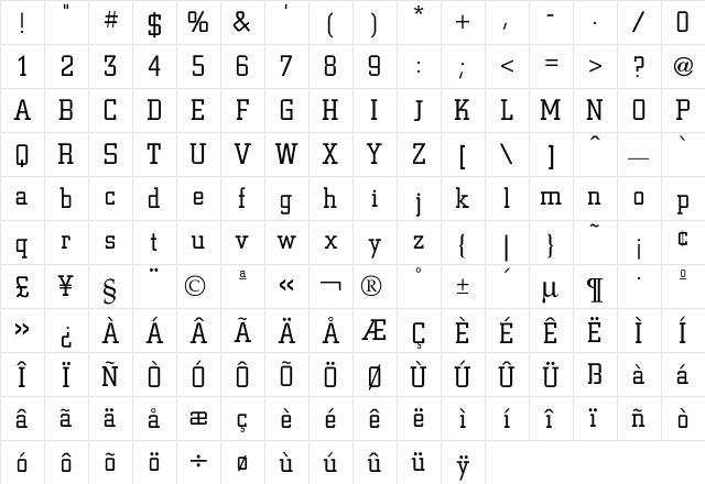 Civic Light  glyph index
