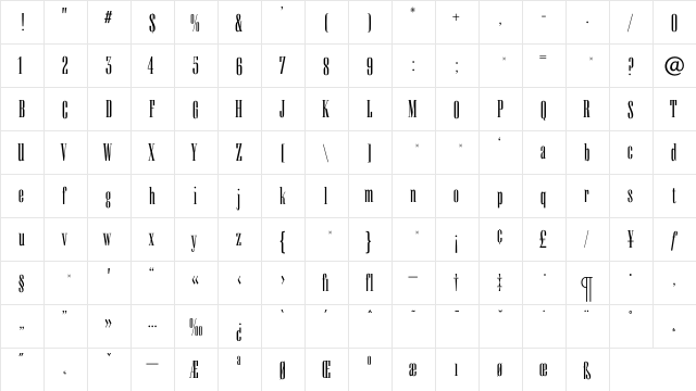 KeyboardBold Regular  glyph index