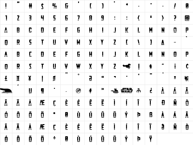 Mandalore Halftone Regular  glyph index