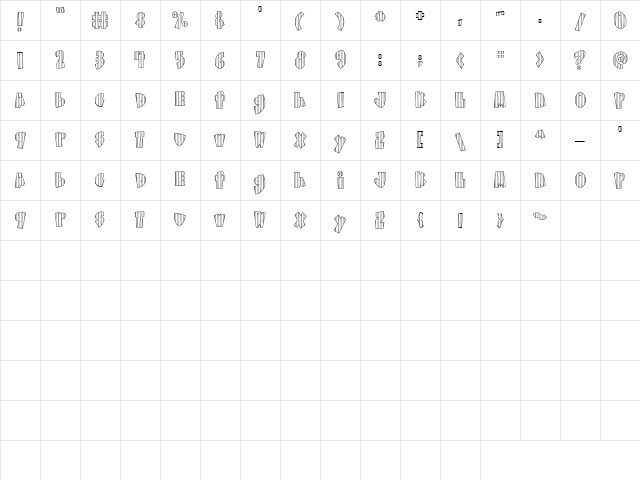 Doodle Baseball Regular  glyph index