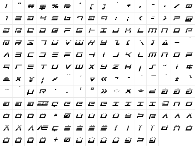 Avenger Haltone Italic Italic  glyph index