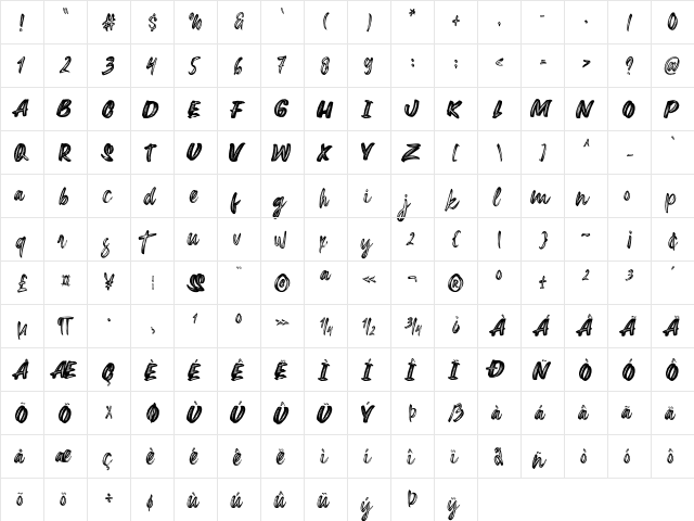 Extreme Regular  glyph index