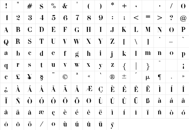 Divinity Regular  glyph index