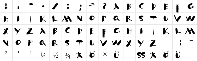 Klex Regular  glyph index