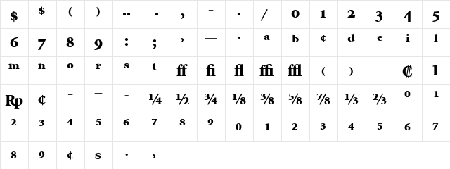 Minion Expert Black Regular  glyph index