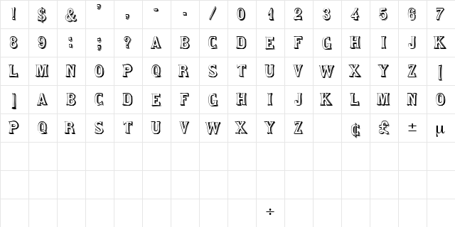 SaloonDisplayCapsSSK Regular  glyph index