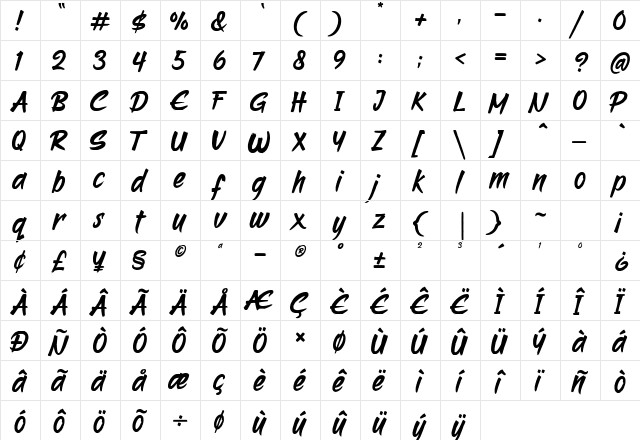 Runcrow Regular  glyph index