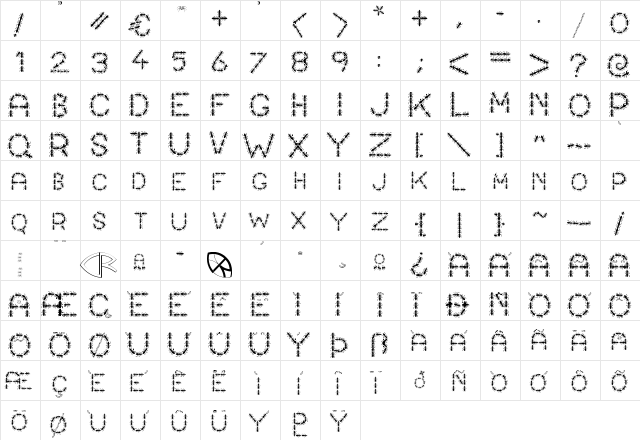 ANTY Bold  glyph index