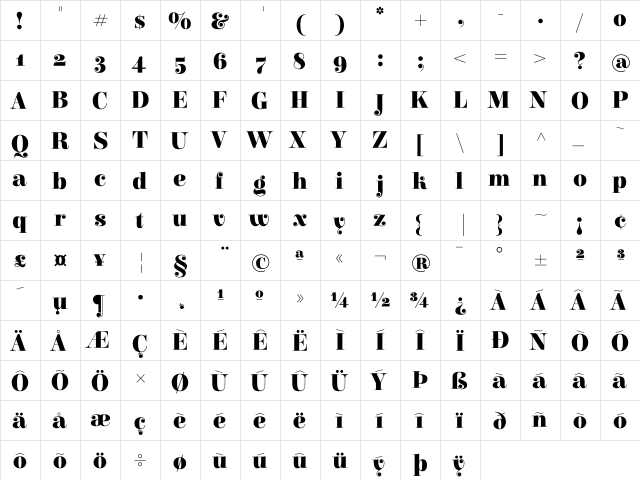 Elsie Black Regular  glyph index