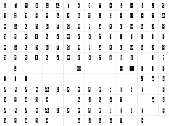 Bloody Winter Regular  glyph index