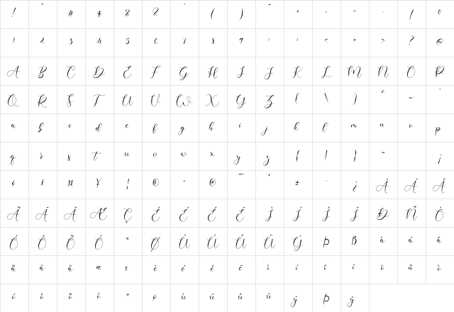 Belisha Regular  glyph index