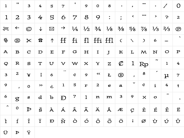 JournalUltraFractions Regular  glyph index