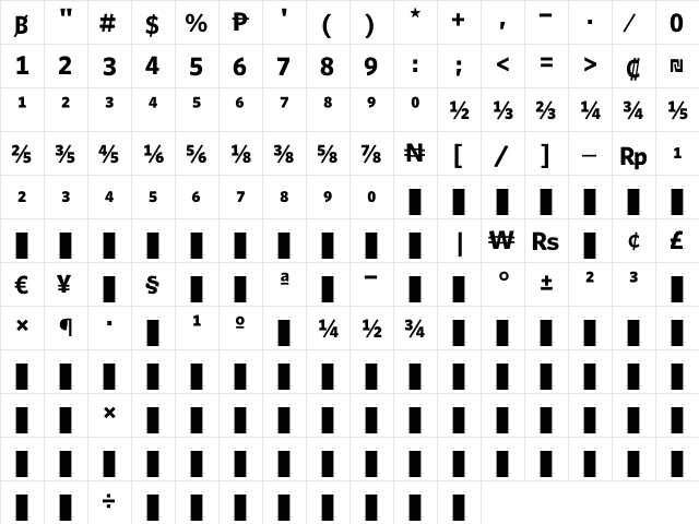 WhitneyNumeric Bold  glyph index