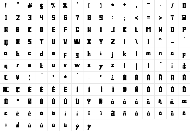 Bodax Bold Bold  glyph index