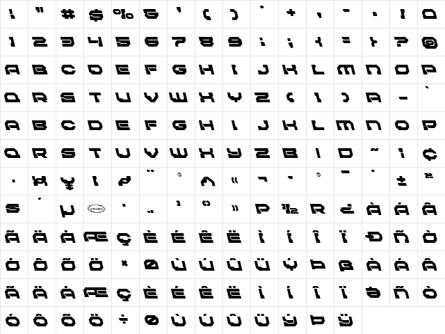 Pulsar Class Solid Leftalic Italic  glyph index