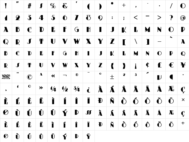 Dusty Rose NF Regular  glyph index