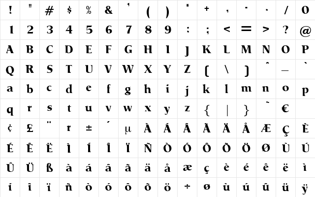 PriscillaBold Regular  glyph index