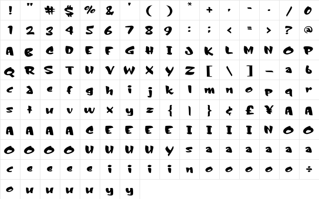 Joe Max Regular  glyph index