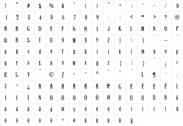 GrantAntique Regular  glyph index