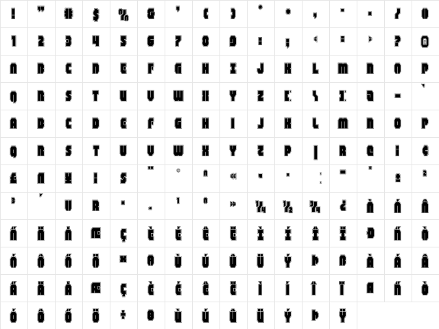 Shogunate Academy Regular  glyph index