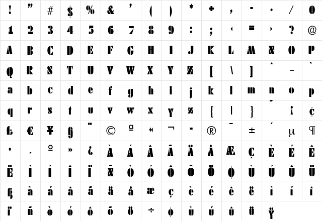 WendyBeckerCond Regular  glyph index