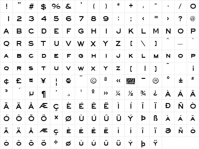 Eyechart Bold  glyph index