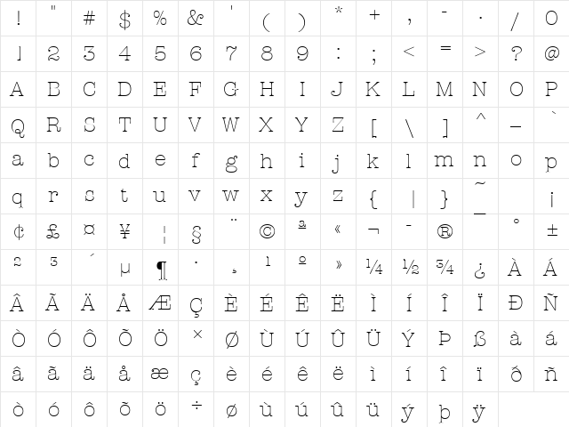 AmericanTypItcDLig Regular  glyph index
