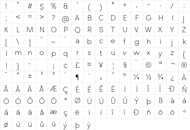 Rozanova HUM - Demo Thin  glyph index