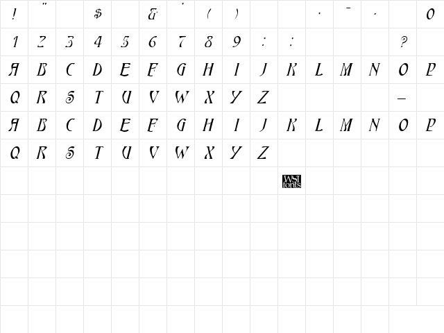 HardinCapsWide Italic  glyph index