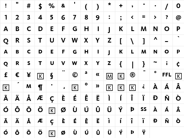 Kievit Regular  glyph index