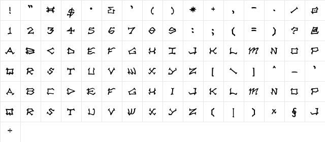 Rad Zad Regular  glyph index