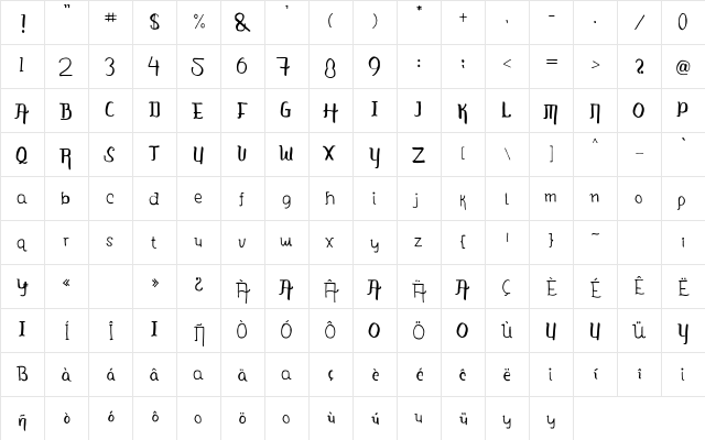 KINGDOM STORIA Regular  glyph index