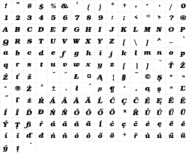 BookmanItcTEEBol Italic  glyph index