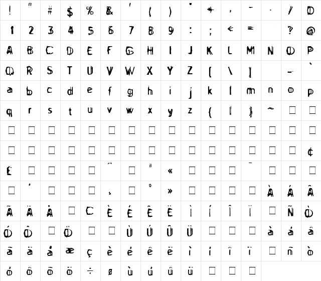 Blue Lacke Regular  glyph index