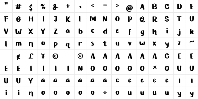 Arcade Demo Bold  glyph index