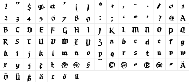 RandomFrax Regular  glyph index