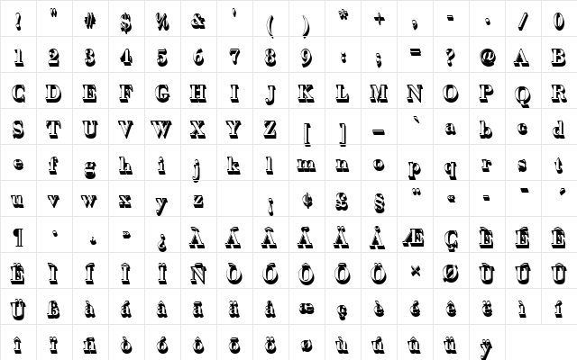 BodoniAntTDemBolSh1 Regular  glyph index