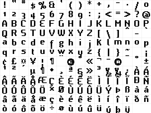 UF PT Bossa Duo Bold Regular  glyph index