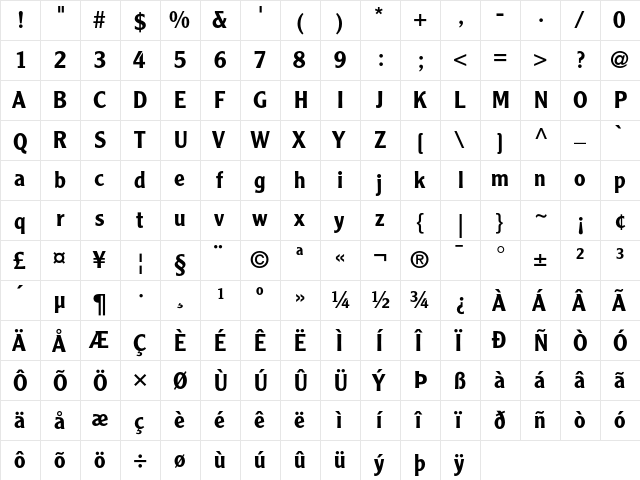 Clearface Gothic LH 65 Medium  glyph index